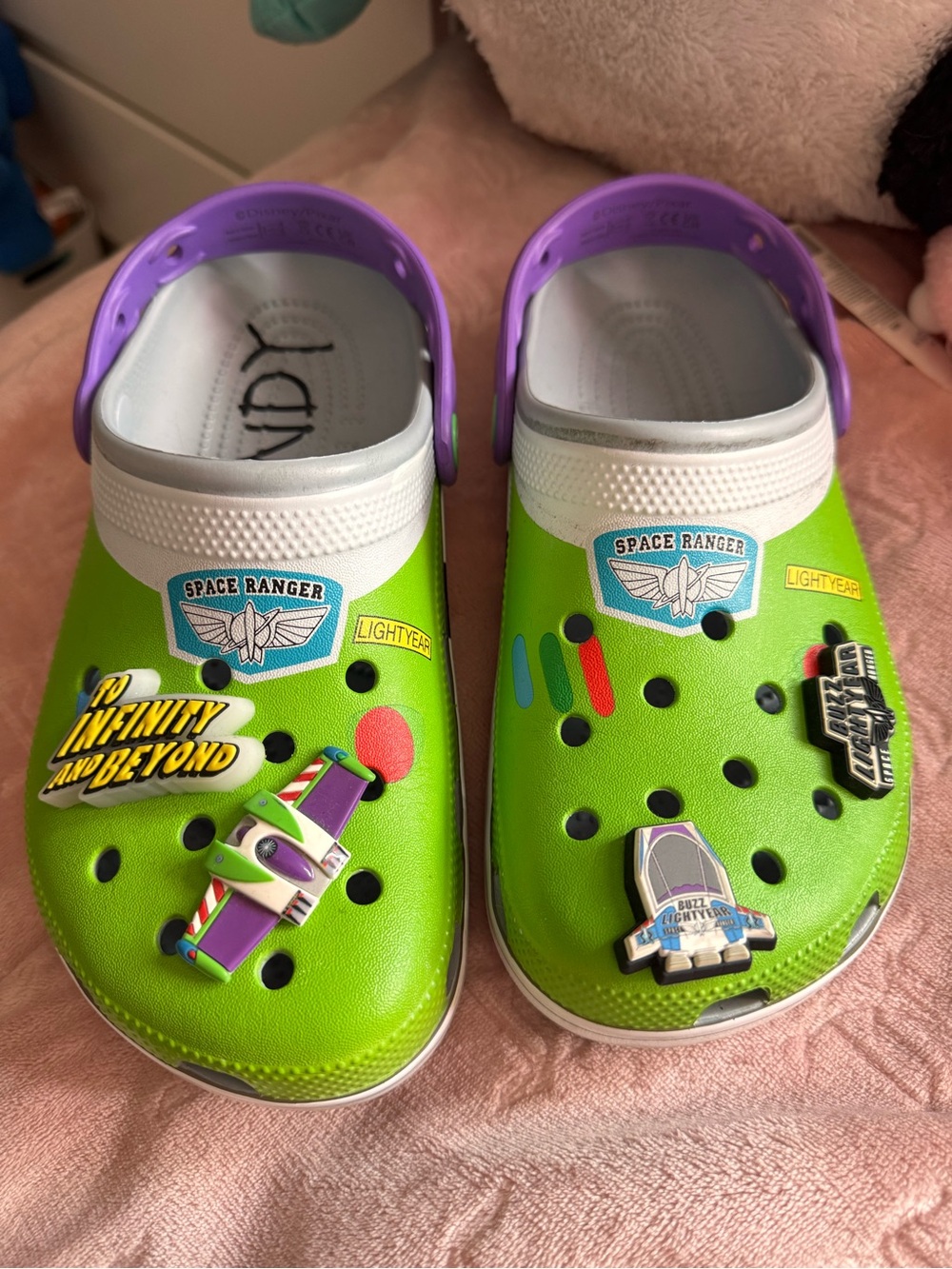 CROCS Green & Purple Space Ranger Clog Mules with Charms
